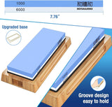 Slijpsteen mes [verbrede grootte], korrel 1000/6000 slijpsteen wetsteen professioneel 2-in-1 dubbelzijdig met aflijnsteen en hoekgeleiding, blauw/wit