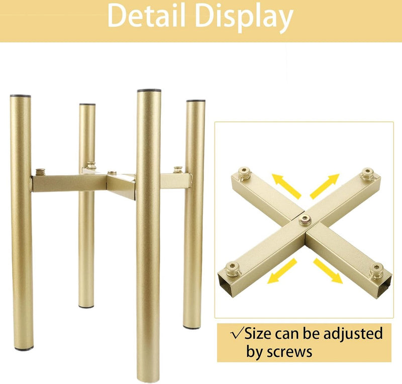 Gouden bloempotstandaard, metalen bloempotstandaard, verstelbaar voor binnen en buiten, verstelbare breedte 17 cm tot 30 cm, plantenpotdecoratie, bloemenhouder bloemenstandaard