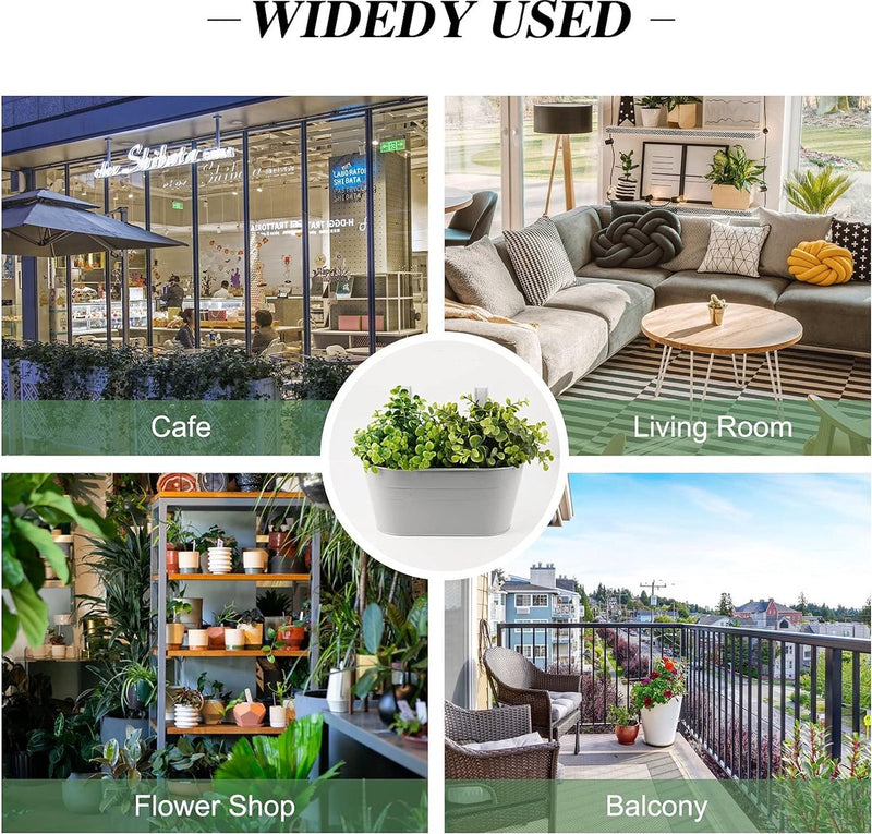 2 stuks hangende metalen bloempot met haken, voor balkon, bloempot, hangend, voor decoratie, balkon, tuin, muur, binnen en buiten, grijs