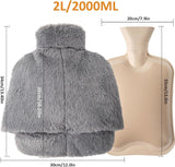 Warmwaterkruik voeten, warmwaterkruik 2 l, warmwaterkruik, natuurlijk rubber met deksel, lekvrije warmwaterkruik om te reinigen, afneembaar, groot, geschikt voor het warm houden van de voeten