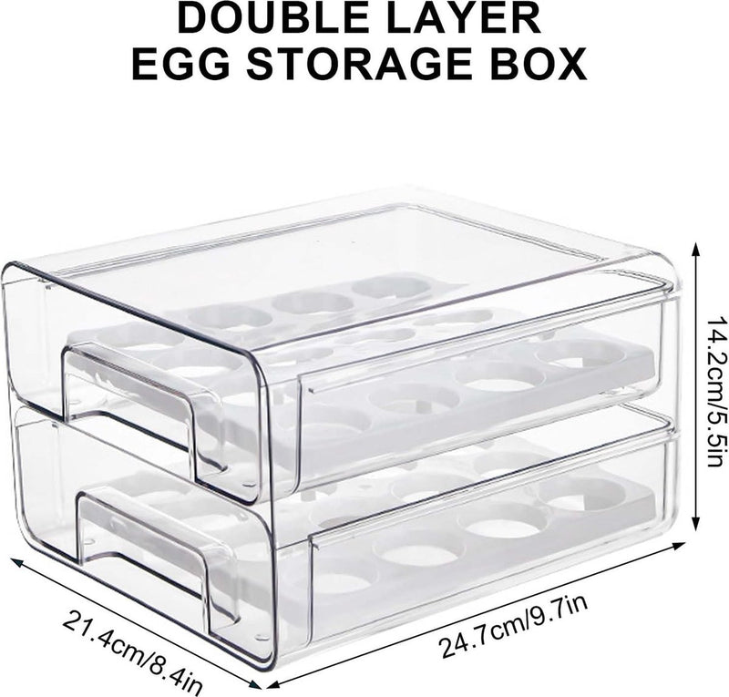 2-laags eiercontainer voor koelkast, 32 eieropbergdoos, eierrepen voor koelkasten, eieropslagladecontainer voor eierconservering, eiertransport, hotelrestaurant