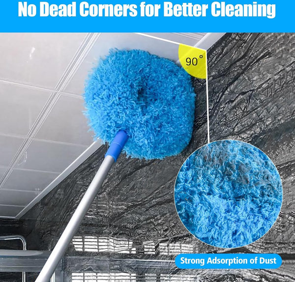 Reinigingsborstel, extra lange plumeau met 47 inch verlengstang voor reiniging, herbruikbare microvezel plumeau, plafondventilatorstofdoek voor hoge plafonds (blauw)