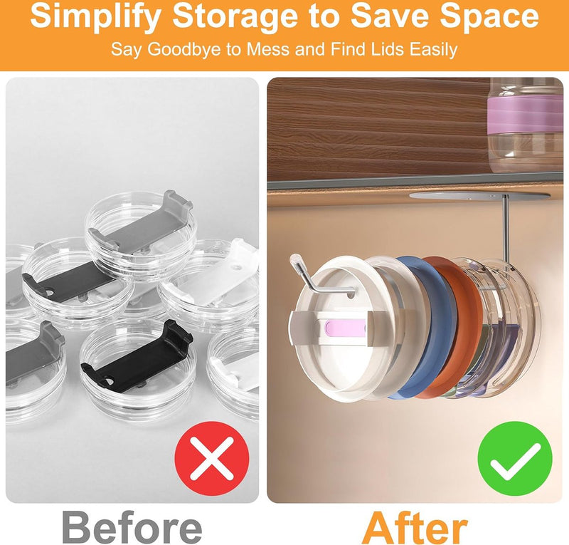 Bekerdekselorganizer, zelfklevende bekerdekselhaken, onder kastdekselstapelaar bekerdekselhouder voor Stanley-bekers voor keukenkastorganisatoren (2 stuks)