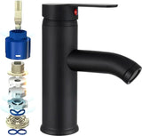 Badkamerwastafelkraan, zwart, eengreepskraan, badkamer, warm en koud water wastafelbatterij, roestvrijstalen kraan met toevoerslang, voor badkamer en wastafel op aanrecht, eenvoudige installatie