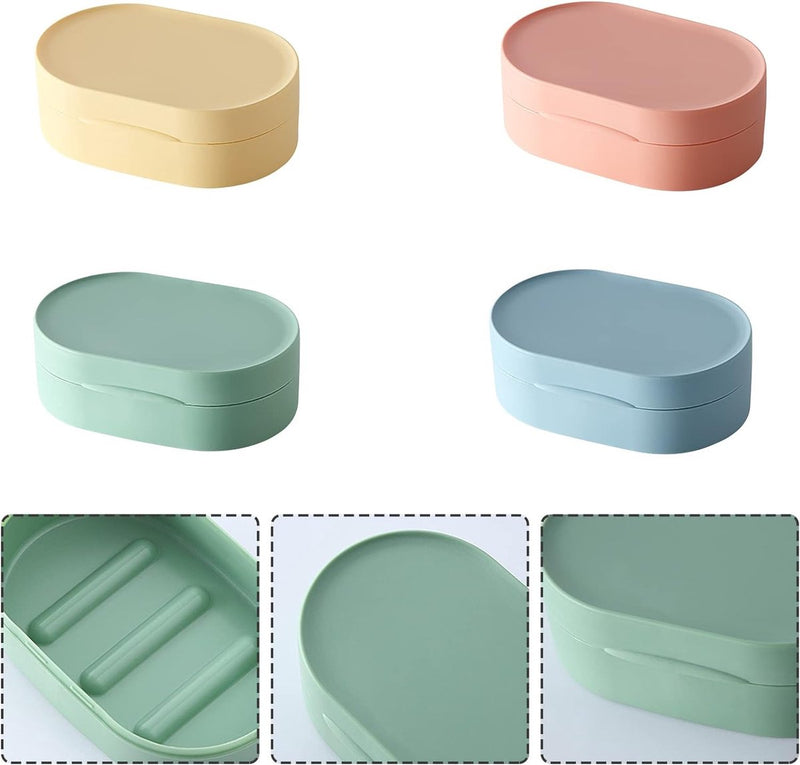 4 stuks waterdichte zeepbakjes met deksel, draagbare reiszeepdoos, kleurrijke creatieve zeepdoos, kunststof zeepbox voor zakenreizen, toerisme, fitnessstudio, zwembad, geel, roze, blauw, groen