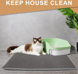 Kattenbakmat, 90 x 76 cm EVA waterdichte kattenbak, kattenmat met honingraatmotief, dubbellaags ontwerp honingraat, kattenbak, grijs, 1 zijde verbonden