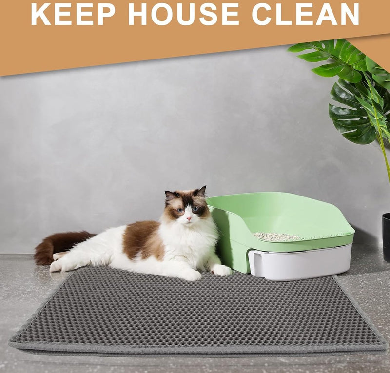 Kattenbakmat, 90 x 76 cm EVA waterdichte kattenbak, kattenmat met honingraatmotief, dubbellaags ontwerp honingraat, kattenbak, grijs, 1 zijde verbonden