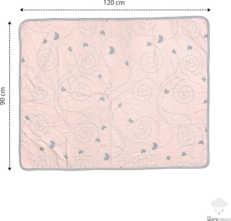 Gemaakt van biologisch katoen, zachtste babydeken voor kinderbed/bed, met 3 zachte lagen stof, omkeerbare designs, 2 mousseline, flanel in het midden, 95 x 120 cm - vlinder