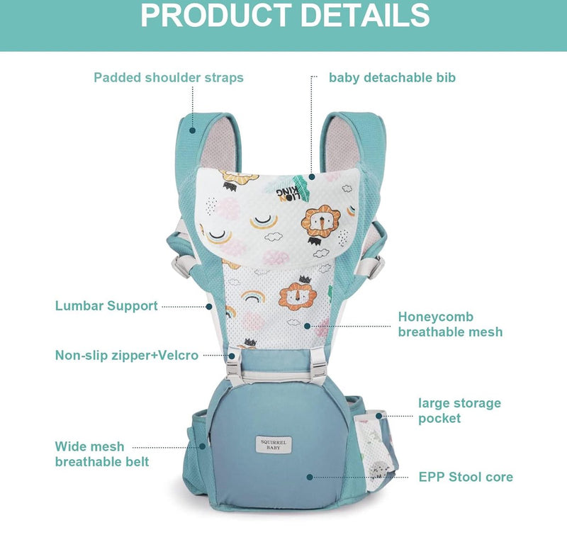 Babydrager voor pasgeborenen vanaf de geboorte, babydrager voor pasgeborenen vanaf de geboorte voor 0-36 maanden, ergonomische babydrager met heupzitting, draagdoek baby met slabbetje, kinderdrager