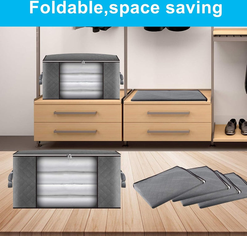 4-delige kledingopbergtas, 90 liter, organisator met grote capaciteit voor kleding, dekbedden, dekens, beddengoed met ritssluiting en transparant venster, dikke en ademende stof