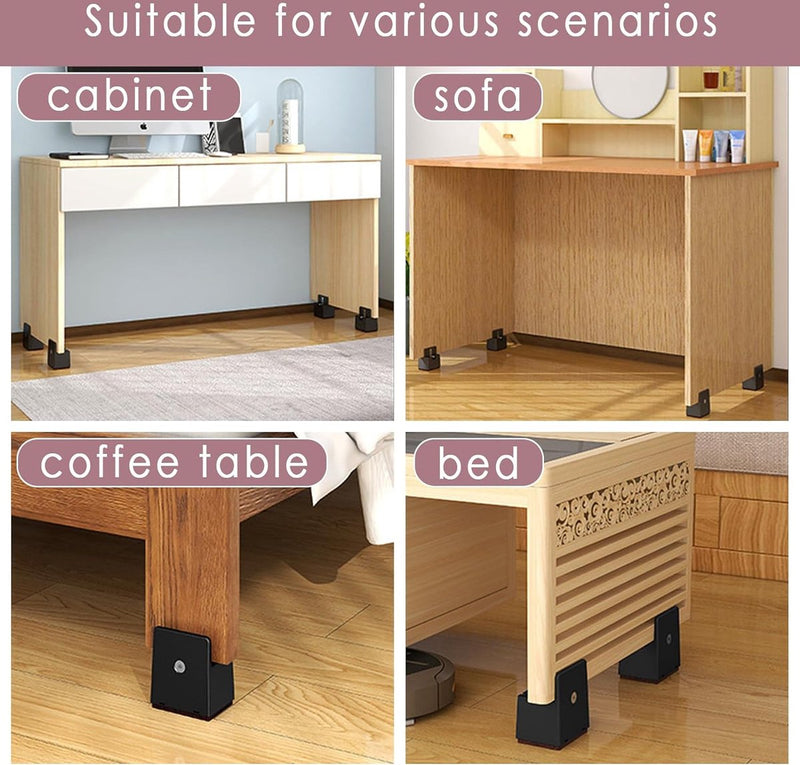 Verstelbare bedverhoger Meubelverhoger 5 cm met schroefklem, zwarte bedverhoger 2 inch zware stoelverhogers, verpakking van 4 meubelverhogers voor vierkante en ronde stoelpoten met een breedte van 0,8-1,6''