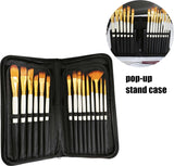 Penselenset acrylverf 15-delige penselenset schilderen, penselenset voor olie, aquarel, gouache, olieverf penselen, inclusief pop-up draagtas met paletmes en 2 sponsjes