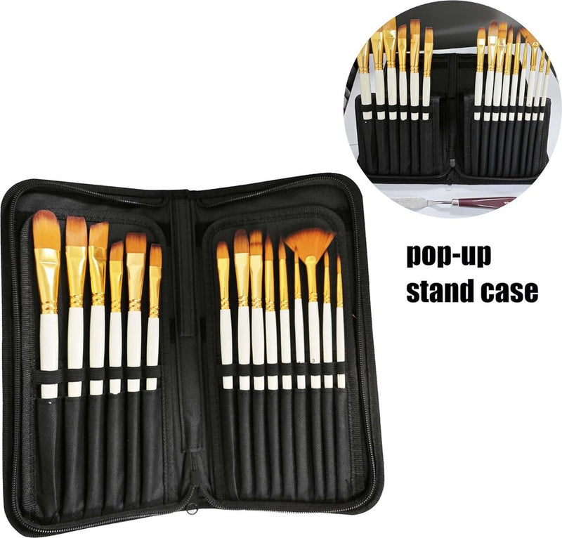 Penselenset acrylverf 15-delige penselenset schilderen, penselenset voor olie, aquarel, gouache, olieverf penselen, inclusief pop-up draagtas met paletmes en 2 sponsjes