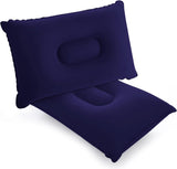 Opblaasbaar kussen, 2 stuks, campingkussen, reiskussen, flocking, zitkussen voor strand, outdoor, wandelen, blauw, 42 x 29 cm
