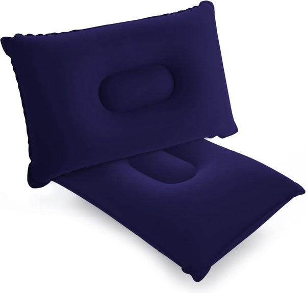 Opblaasbaar kussen, 2 stuks, campingkussen, reiskussen, flocking, zitkussen voor strand, outdoor, wandelen, blauw, 42 x 29 cm