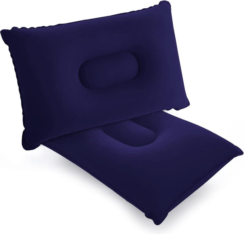 Opblaasbaar kussen, 2 stuks, campingkussen, reiskussen, flocking, zitkussen voor strand, outdoor, wandelen, blauw, 42 x 29 cm