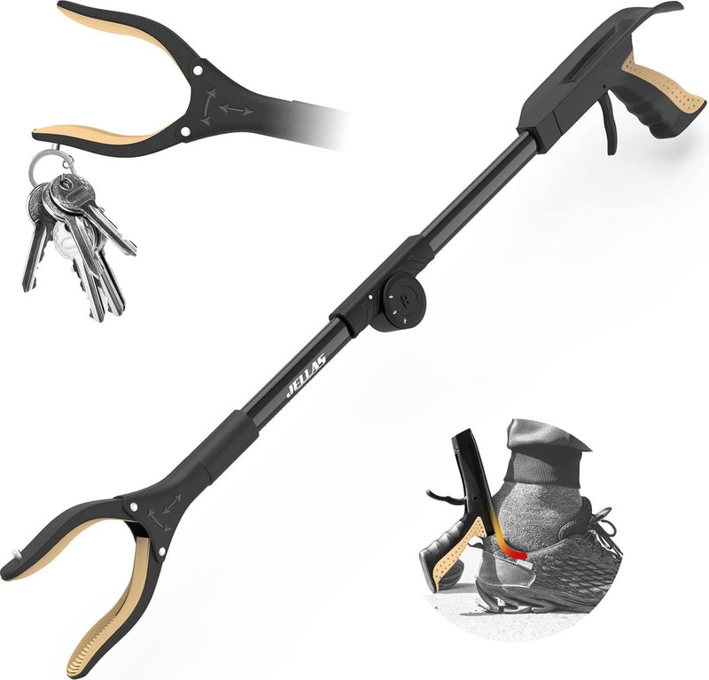 Opvouwbare grijper, 0° - 180° gebogen arm, 360° roterende kop, 80 cm lange grijper met magnetische punten voor afvalinzameling, afvalinzameling, armverlenging, (goud)