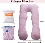 Zwangerschapskussen, U-vorm, zijslaapkussen met hoes, U-kussen, voedingskussen, groot steunkussen, kussen voor vrouwen en zijslapers (paars, fluweel)