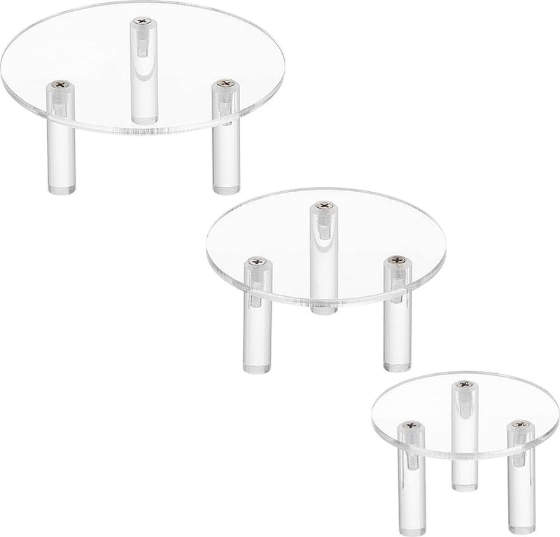 Set van 3 ronde acryl displayverhogers 12/10/8 cm 3 poten transparant minifiguren displaystandaard displayplatform voor sieraden figuurmodellen speelgoed dessert cosmetica of collecties