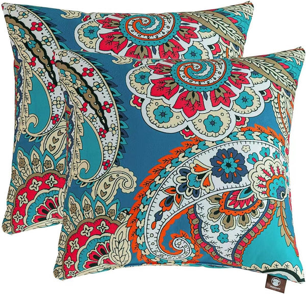 2-pack decoratieve kussensloop binnen buiten huisdecoratie woonkamer slaapbank (45x45cm, blauwe trompetbloemen)