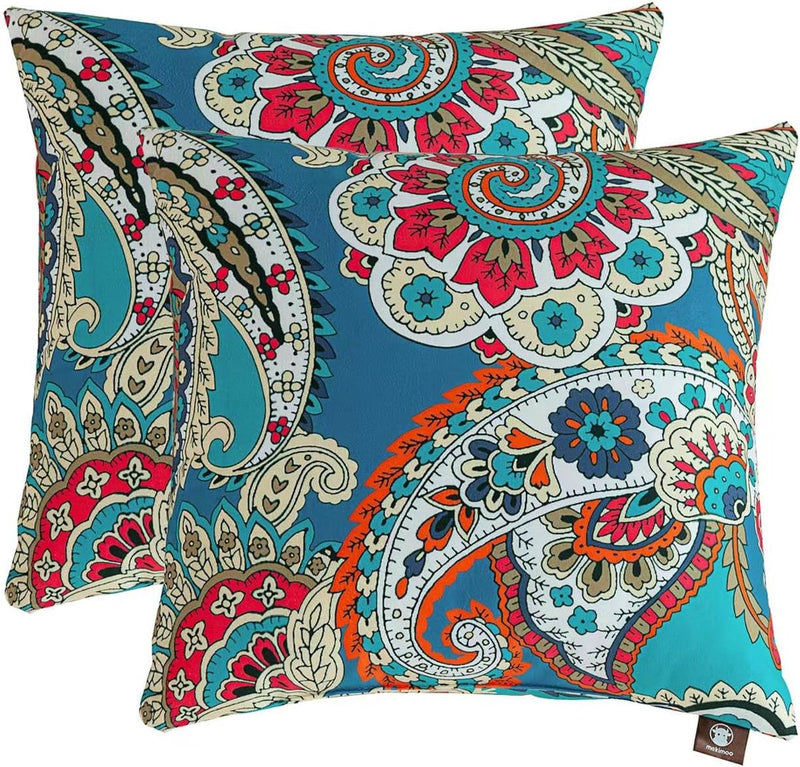 2-pack decoratieve kussensloop binnen buiten huisdecoratie woonkamer slaapbank (45x45cm, blauwe trompetbloemen)