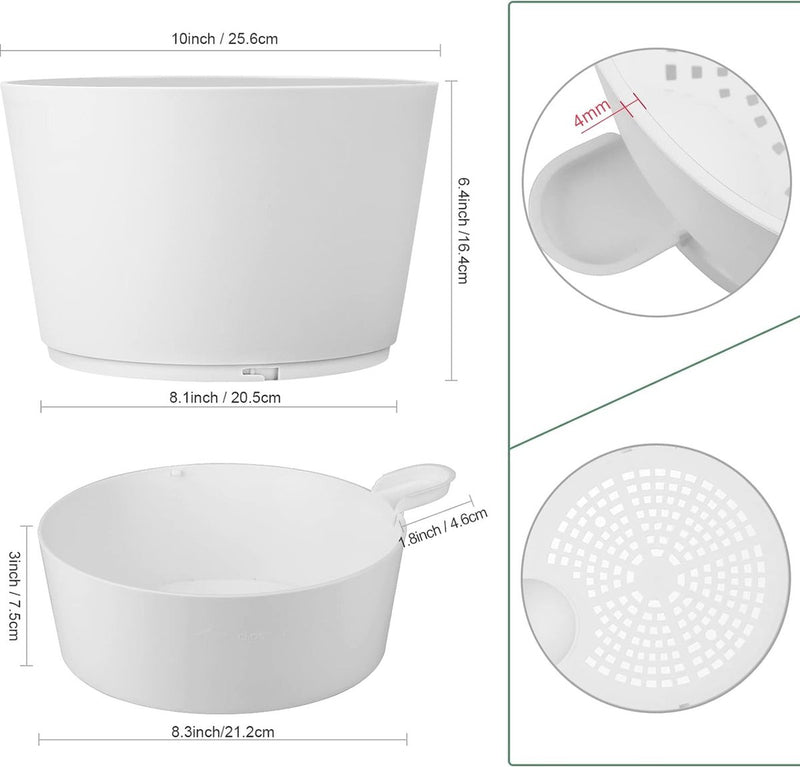 Bloempot, 25,4 cm, set van 2, kunststof bloempot met irrigatiesysteem, modern, voor binnen en balkon, tuin, planten, vetplanten, cactus (wit)