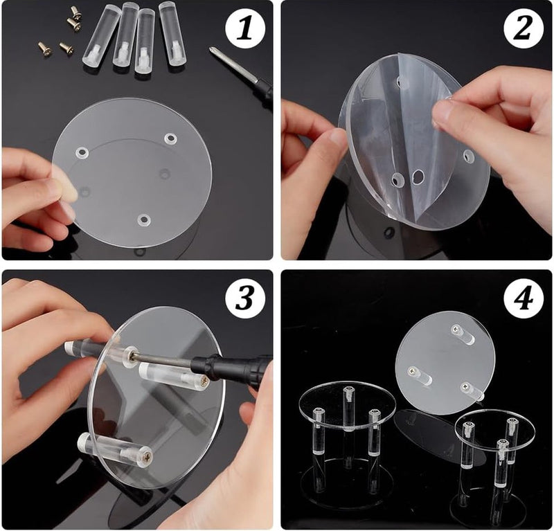 Set van 3 ronde acryl displayverhogers 12/10/8 cm 3 poten transparant minifiguren displaystandaard displayplatform voor sieraden figuurmodellen speelgoed dessert cosmetica of collecties