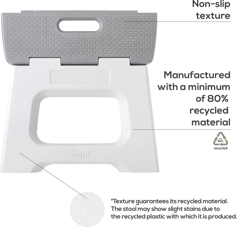 opvouwbare opstapkruk 23 cm met handgrepen, polypropyleen, grijs, 32 x 26 x 23 cm