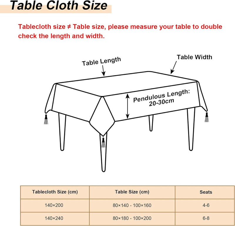 Tafelkleed met kwastjes, waterafstotend, voor eettafel, vakantie, feest, woonkamerdecoratie, 140 x 200 cm, licht abrikoos