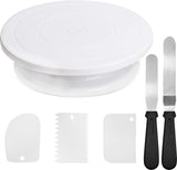 Roterende taartplaat, roterende taartplaat, breng 2 taartspatels en 3 taartschrapers mee, geschikt voor beginners en professionals, draaitafel taartplaat met voet (set van 6)