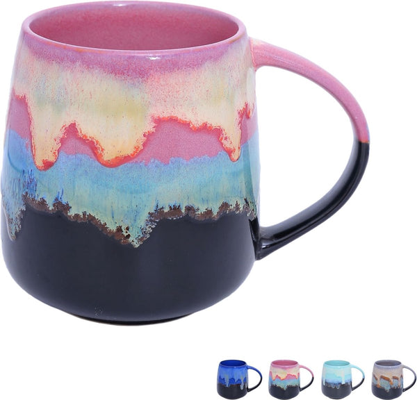 Grote keramische koffiemokken, 600 ml grote theekopjes met handvat, uniek textuurglazuur voor kantoor en thuis, magnetron-, koelkast- en vaatwasmachinebestendig, gemengde kleuren B