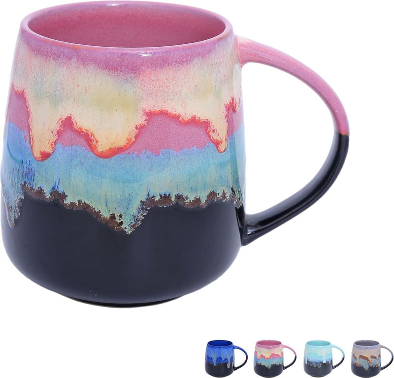 Grote keramische koffiemokken, 600 ml grote theekopjes met handvat, uniek textuurglazuur voor kantoor en thuis, magnetron-, koelkast- en vaatwasmachinebestendig, gemengde kleuren B