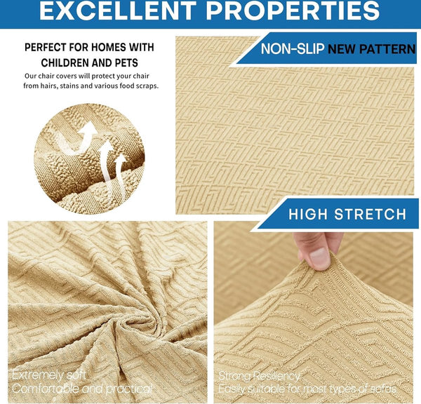 Jacquard stoelhoezen, 4 stuks, afneembaar, wasbaar, elastaan, universeel, voor hotel, ceremonie, banket, restaurant, thuis (beige)