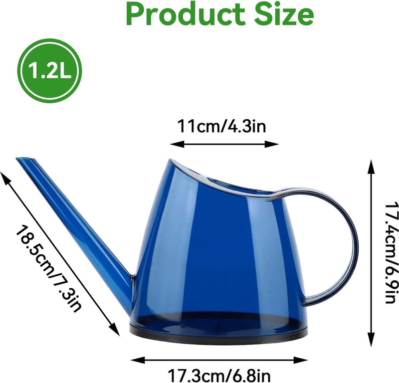 Gieter voor kamerplanten, 1,2 l, plantengieter met lange uitloop, kleine kan, transparant voor tuinbloem (blauw)
