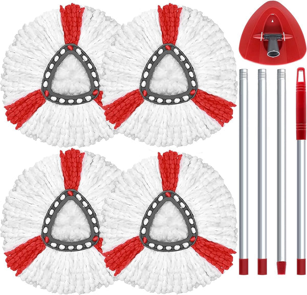 Dweilmop set voor Vileda Turbo 2-in-1 mop, vloerwisser vervangende overtrek met 4 dweilkoppen + 1 steel + 1 dweilbasis voor Vileda dweilmop vervanging, ook voor gevoelige vloeren
