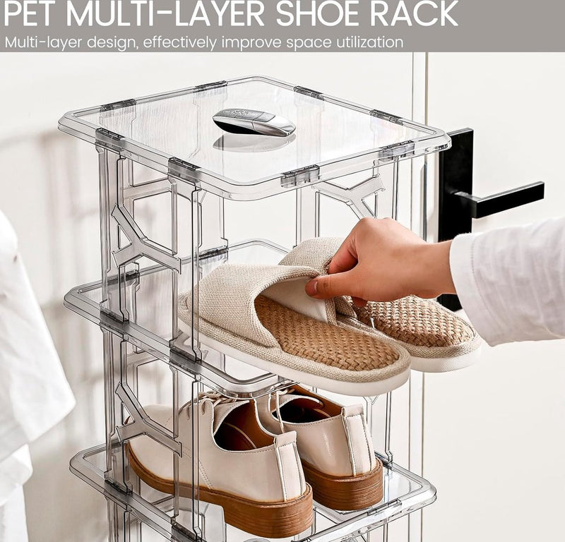 Schoenenrek 8 niveaus Schoenenrek, verticale kast Houten schoenenstandaard Smalle schoenopslag Ruimtebesparend Stapelbare schoenenstandaard voor hal Slaapkamer Keuken Entree (grijs 14 niveaus)