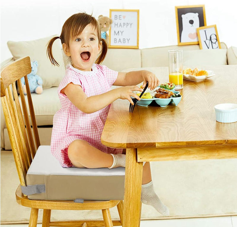 Draagbare boosterstoelen met 2 veiligheidsgespen, wasbaar, zitverhoging voor eettafel, grijs