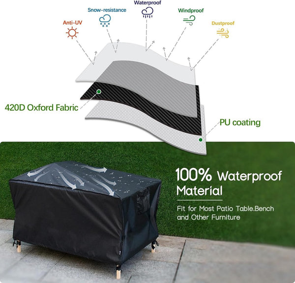 Hoes voor tuinmeubelset, 200x160x70 cm/UV-bescherming, 420 D bestendige tuintafelhoes in winddicht Oxford polyester, hoezen voor meubelsets, outdoor rotan bankhoes, rechthoekig