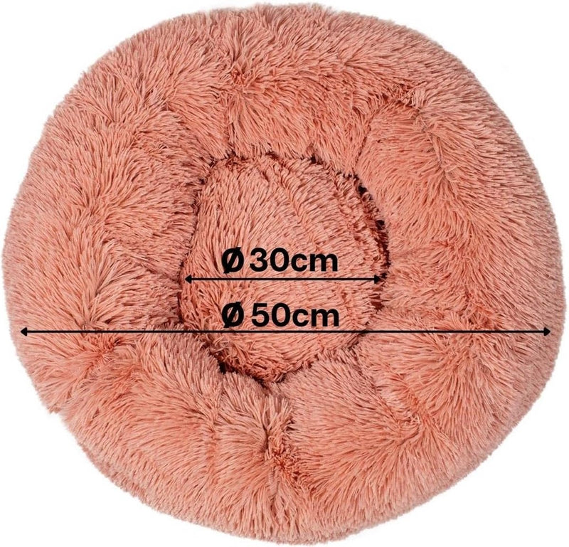 Donutbed voor honden en katten, wollig hondenbed rond voor kleine en grote huisdieren, Ø 50 cm, zacht kattenbed van knuffelig pluche, hondenkussen met extra dikke vulling, roze