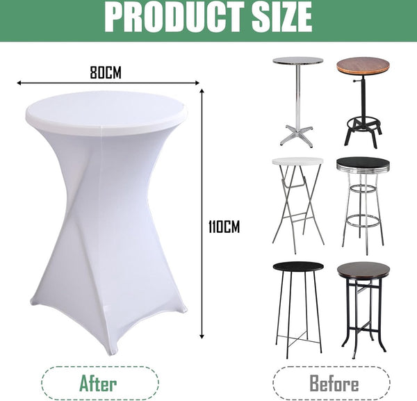 Set van 2 bartafelhoezen, tafelkleed, wit, 60 x 110 cm, stretch spandex hoezen, bartafel met rok, strijkvrije bartafelhoezen voor feest, bruiloft, bartafels, bankettafel