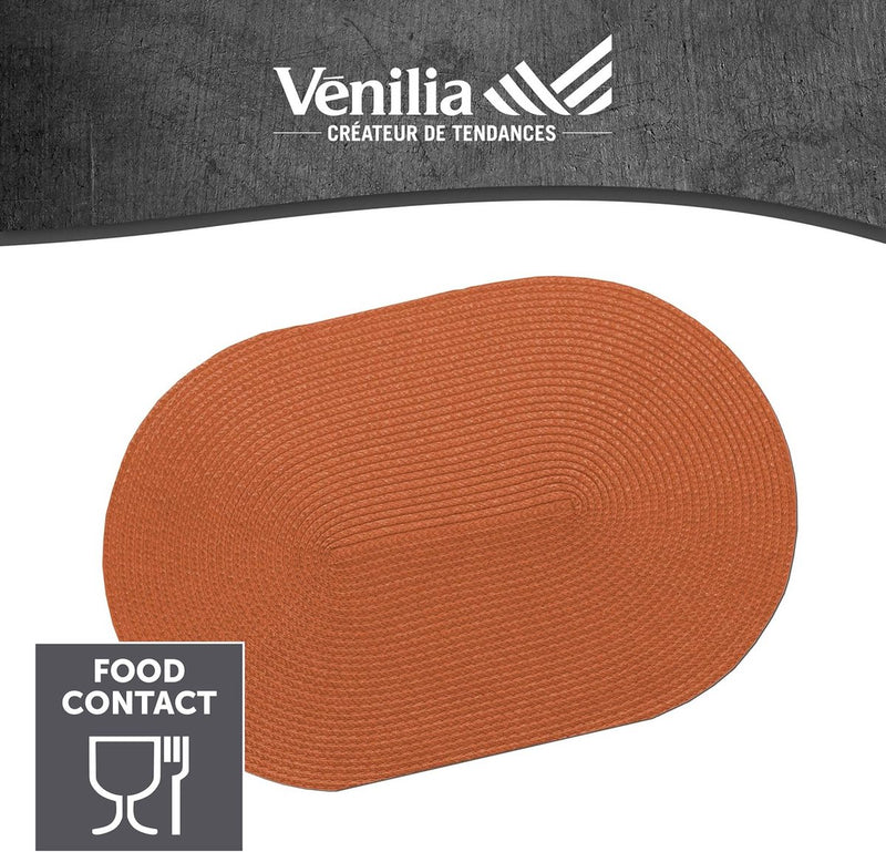 Placemat Brick Oval, placemat voor eetkamer, eettafelmatten, schotelonderzetters, placemats, geweven, geschikt voor levensmiddelen, oranje, 45 x 30 cm, 4 stuks,