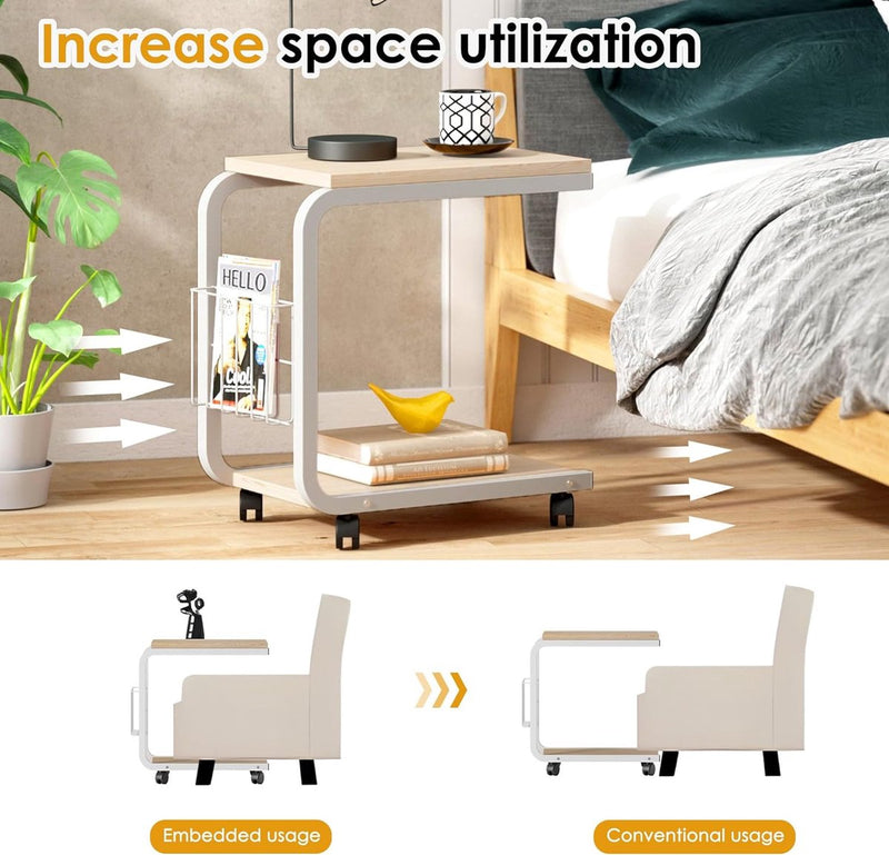 Bijzettafel met wieltjes, koffietafel, salontafel, nachtkastje, 51 x 30 x 56 cm, laptopstandaard, notebookstandaard met wieltjes en legplank