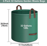 Tuinafvalzak, 2 x 120 liter, zelfstaande tuinzak met 4 handgrepen, robuust en waterdicht, stabiel, robuust en opvouwbaar, grote afvalzak voor gras, bladeren, heg, tuinafval