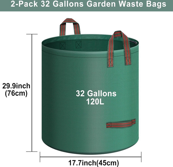 Tuinafvalzak, 2 x 120 liter, zelfstaande tuinzak met 4 handgrepen, robuust en waterdicht, stabiel, robuust en opvouwbaar, grote afvalzak voor gras, bladeren, heg, tuinafval
