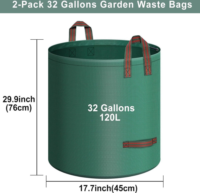 Tuinafvalzak, 2 x 120 liter, zelfstaande tuinzak met 4 handgrepen, robuust en waterdicht, stabiel, robuust en opvouwbaar, grote afvalzak voor gras, bladeren, heg, tuinafval