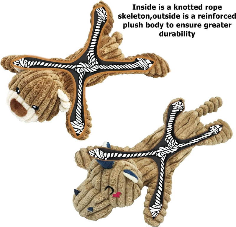 Hundespielzeug Hondenspeelgoed, touwtrekken, pluche piepend met crinkle-papier en hondentouw, robuust hondenkauwspeelgoed voor puppy's, kleine, middelgrote en grote honden (beer)