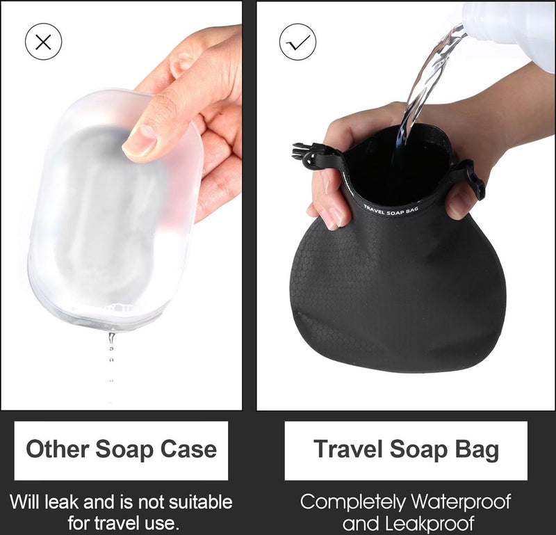 Set van 2 zeep-reiskoffers, draagbare zeepzak, reiszeep, oplossingen voor reizen, badkamer, douche, gym, met bar zeep (grijs)