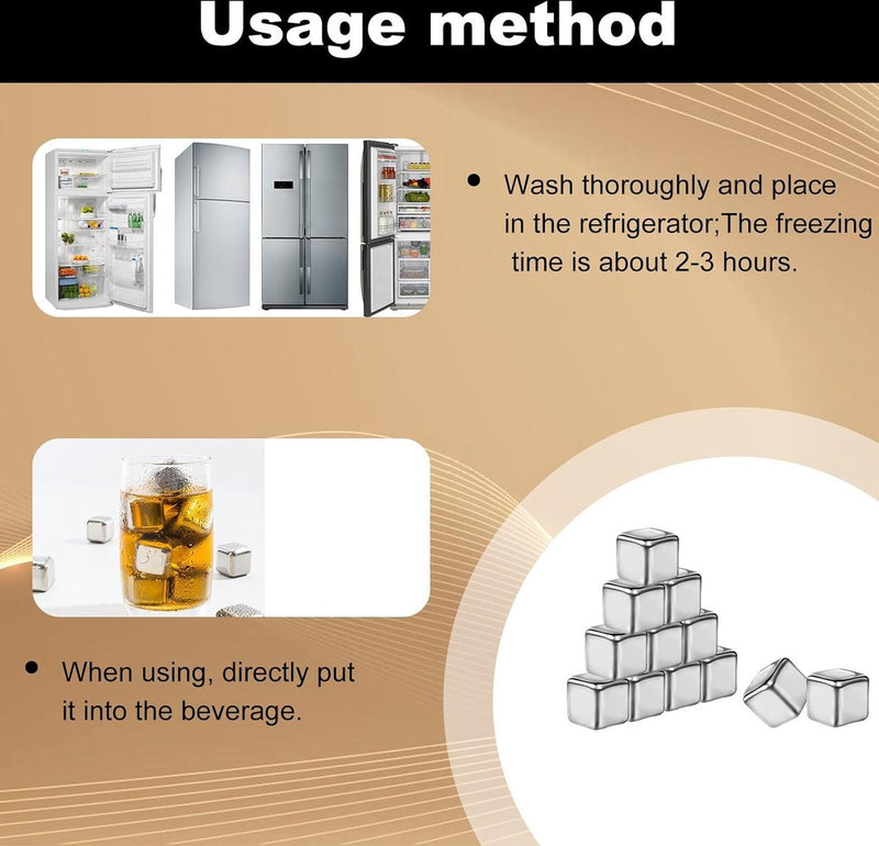 Roestvrij stalen ijsblokjes: 12 stuks whiskystenen ijsblokjes roestvrij staal met clips ijsblokjes herbruikbaar met high cooling-technologie herbruikbare metalen ijsblokjes voor whisky, wodka, wijn
