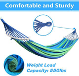 Outdoor katoenen dubbele hangmat met draagtas, voor binnen, balkons, tuinen, reizen, kamperen, strand, 300 kg draagvermogen, 280 x 150 cm