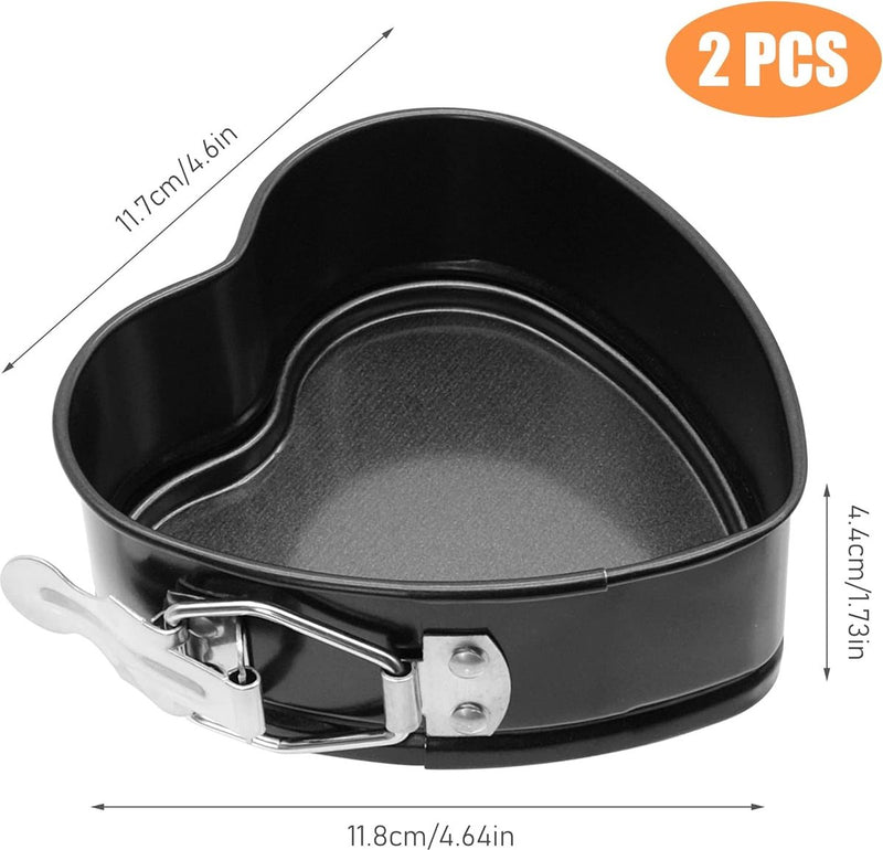 Taartbakvorm, 2 stuks kleine hartvormige springvormen, Ø 11 cm, mini-hartbakvormen, springvorm, taartpannen, mini-hartvorm, taartbakvormen met antiaanbaklaag